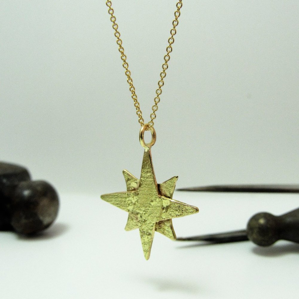 14K Gold Star Necklace | Handmade Celestial Pendant | Unisex Jewelry Gift